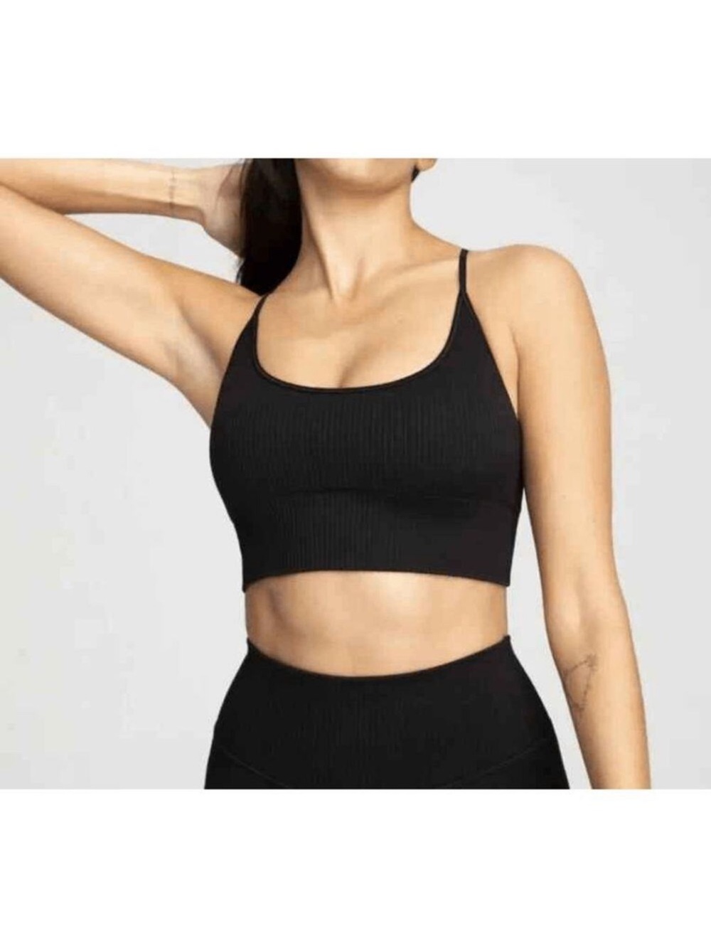NWT Good American Black Ribbed Crisscross Back Sports Bra Top 1/2 Small/Medium